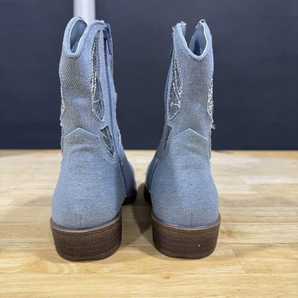 Madden Girl Misses Girls' MTINAA Denim Rhinestone Cowboy Short Boots Size 5 NEW
